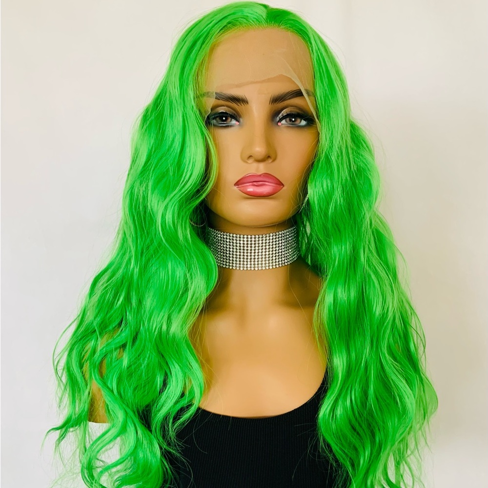 Beautiful Green 13x2.5 Lace Front Premium Fiber Wig for Events/Drag/Gaming 💚